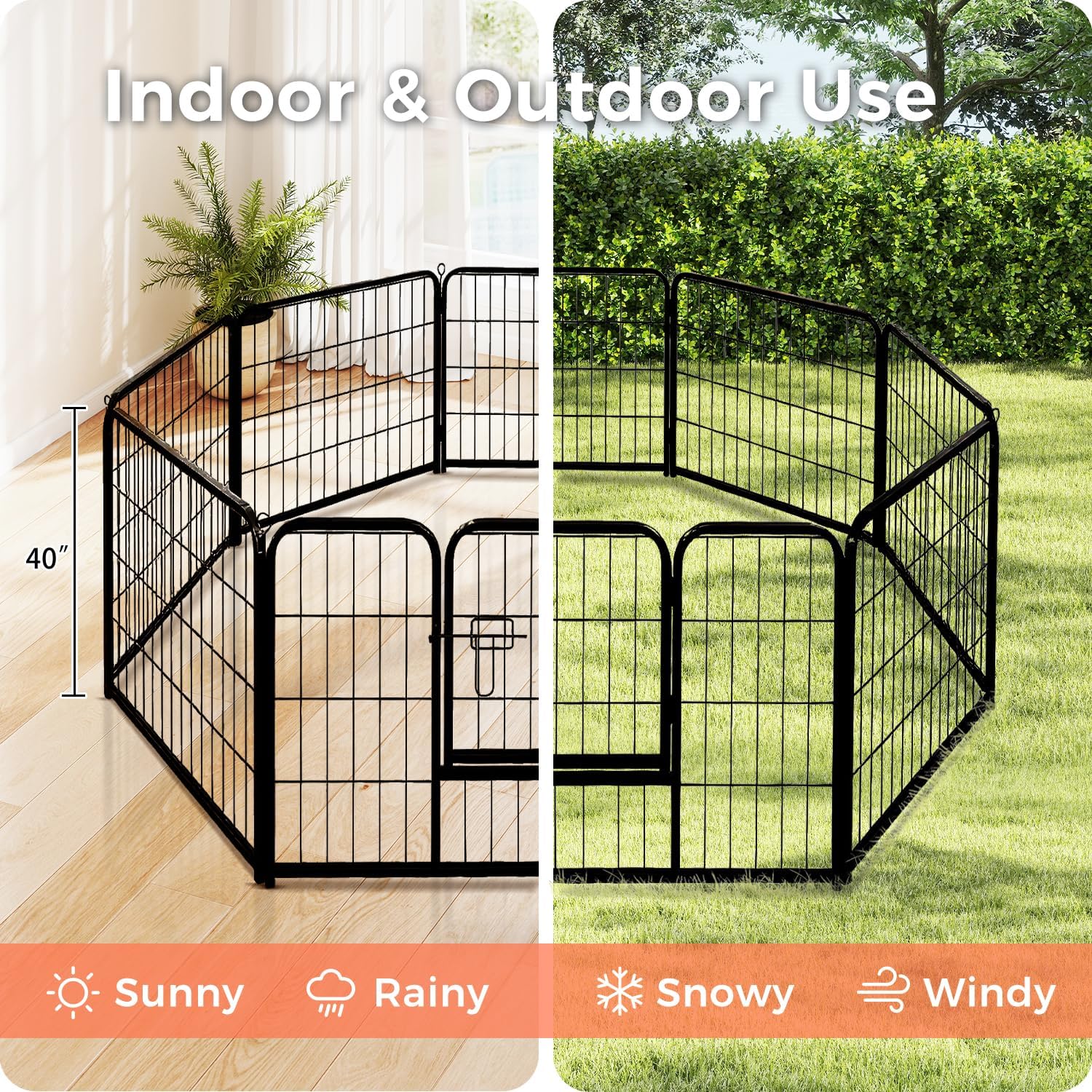 40 Inch Dog Playpen - 8 Panels Metal Pet Exercise Pen for Medium-Large Dogs, Indoor/Outdoor Dog Fence for Yard, Garden, Camping & RV Travel