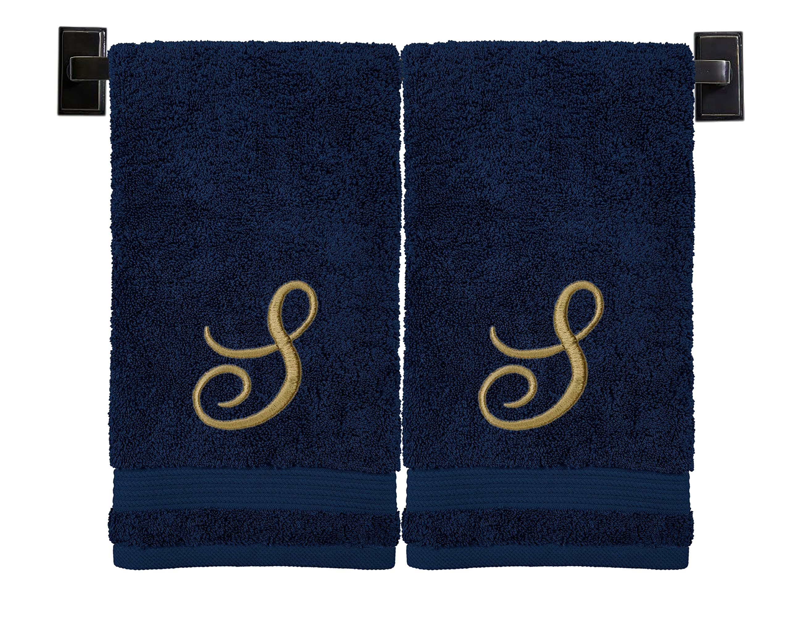 Custom Luxury Towels Blue Hand Towels for Bathroom - Monogrammed | Luxury Cotton Turkish Towels | Embroidered in USA | Set of 2 | Choose Set Color and