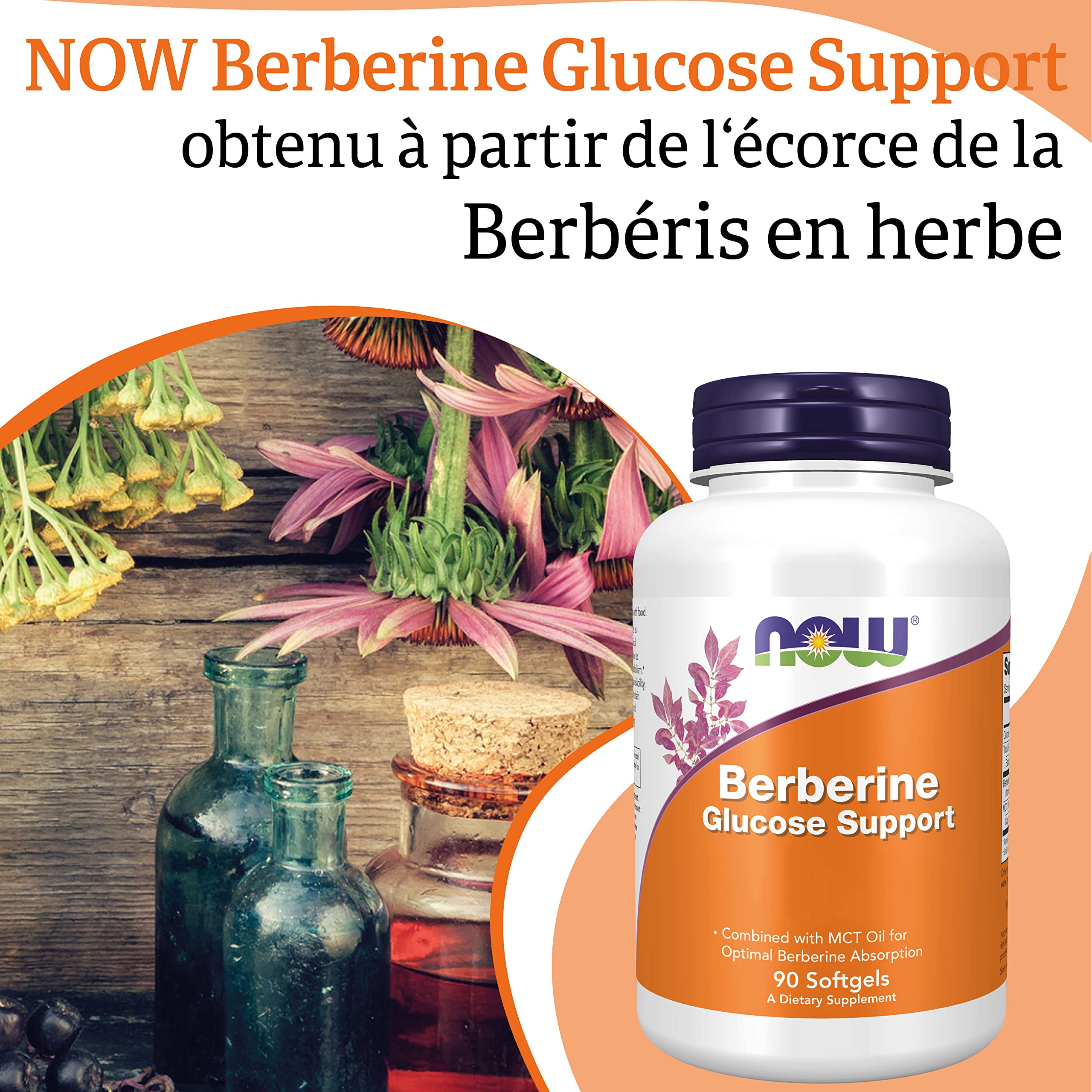 Now Foods Berberine Glucose Support, 400 mg de berbérine par capsule, 60 capsules vegan de berbérine, berbérine HCl pure issue de Berberis aristata avec huile MCT, 1 capsule par jour