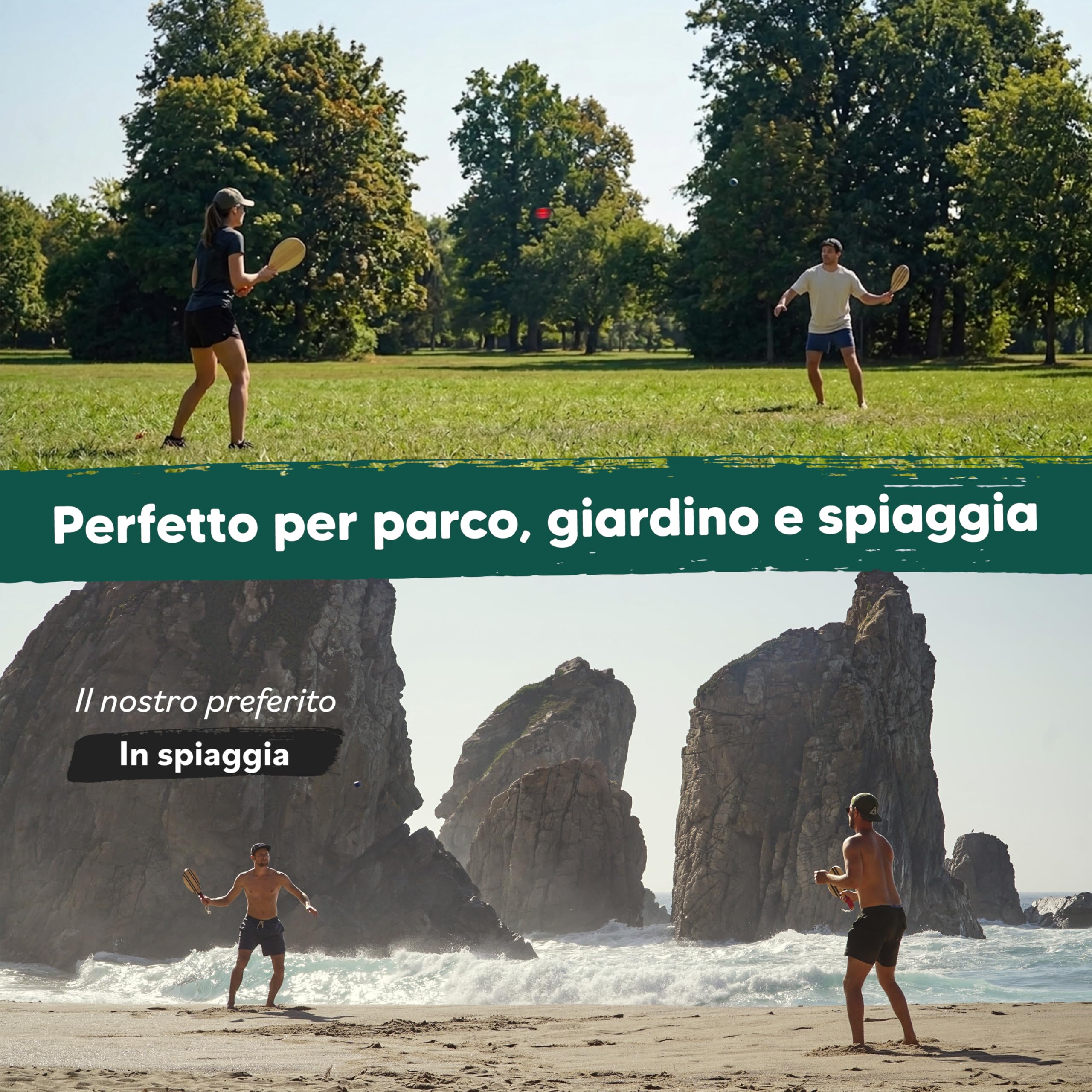 two46 | Set di Racchettoni da Spiaggia Premium | Frescobol - Lo Sport Popolare dal Sud America | Racchettoni Artigianali in Legno, Scelta della Palla per Diversi Livelli, Borsa Personalizzata