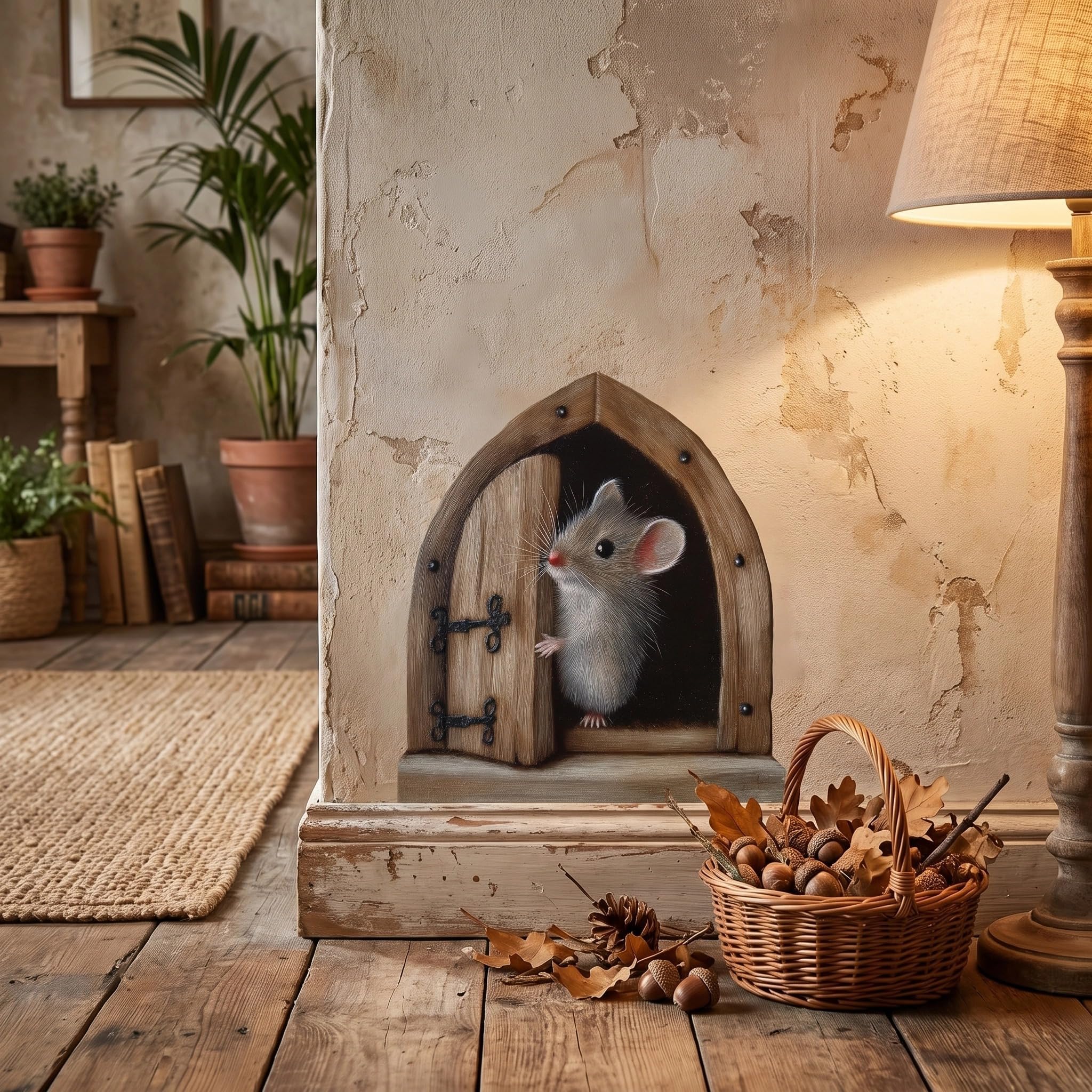PLIGREAT 9 Pcs 3D Mouse Hole Wall Sticker, Cute Wooden Door Mouse Wall Decal Removable Vinyl Peel and Stick Funny Animal Art Decor for Room Nursery Bathroom Kitchen Home Corner Decoration