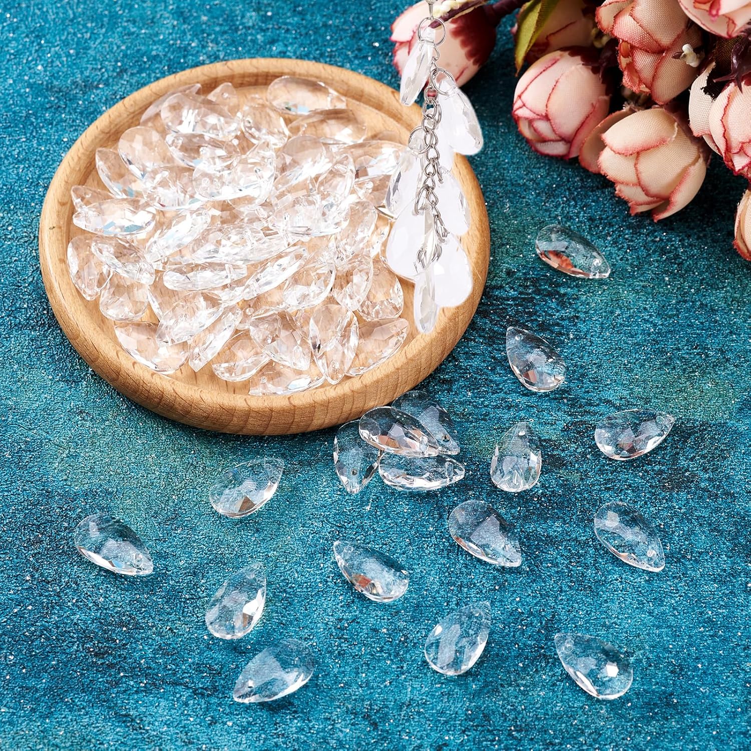 Pandahall 100pcs Faceted Dorp Glass Bead Charms Clear Crystal Teardrop Beads Top Drilled Shape Chandelier Dangle Pendants for Jwewelry Making Garden Suncatcher Home Hanging - Image 7