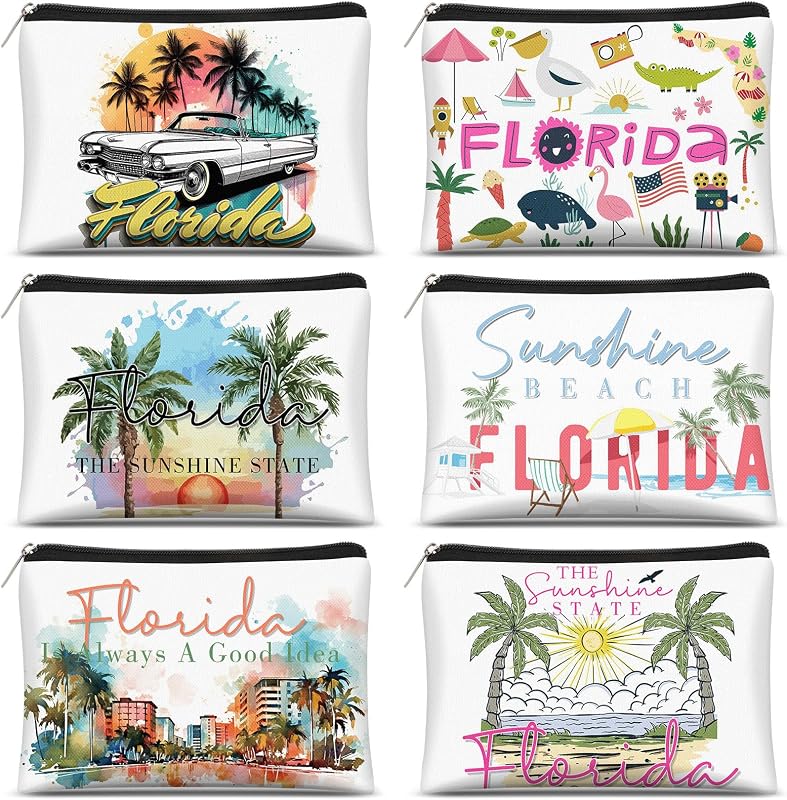 Reginary Necessaire de maquiagem com zíper Florida em lona, Pacote com 6