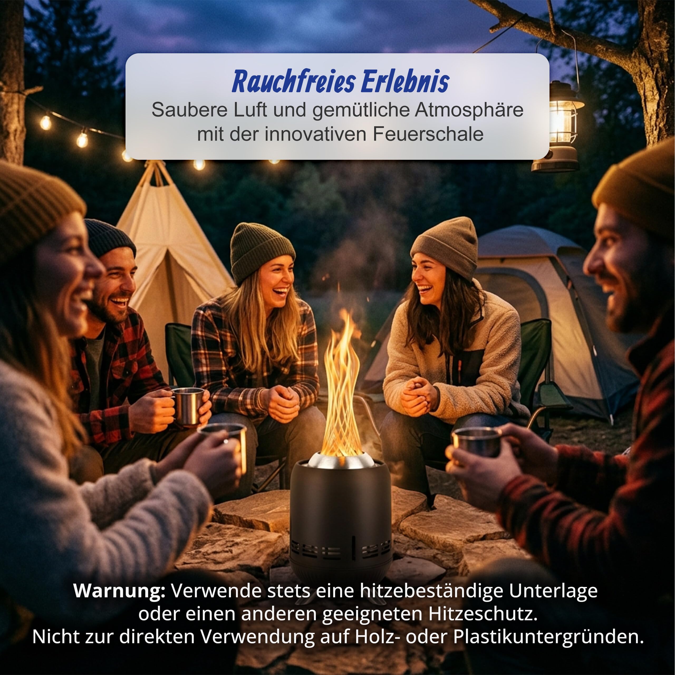 Relaxdays Tischkamin ohne Rauch, Edelstahl, HxD Ø 23,5 x 16,5 cm, rauchfreies Tischfeuer, Tragetasche, Camping, schwarz