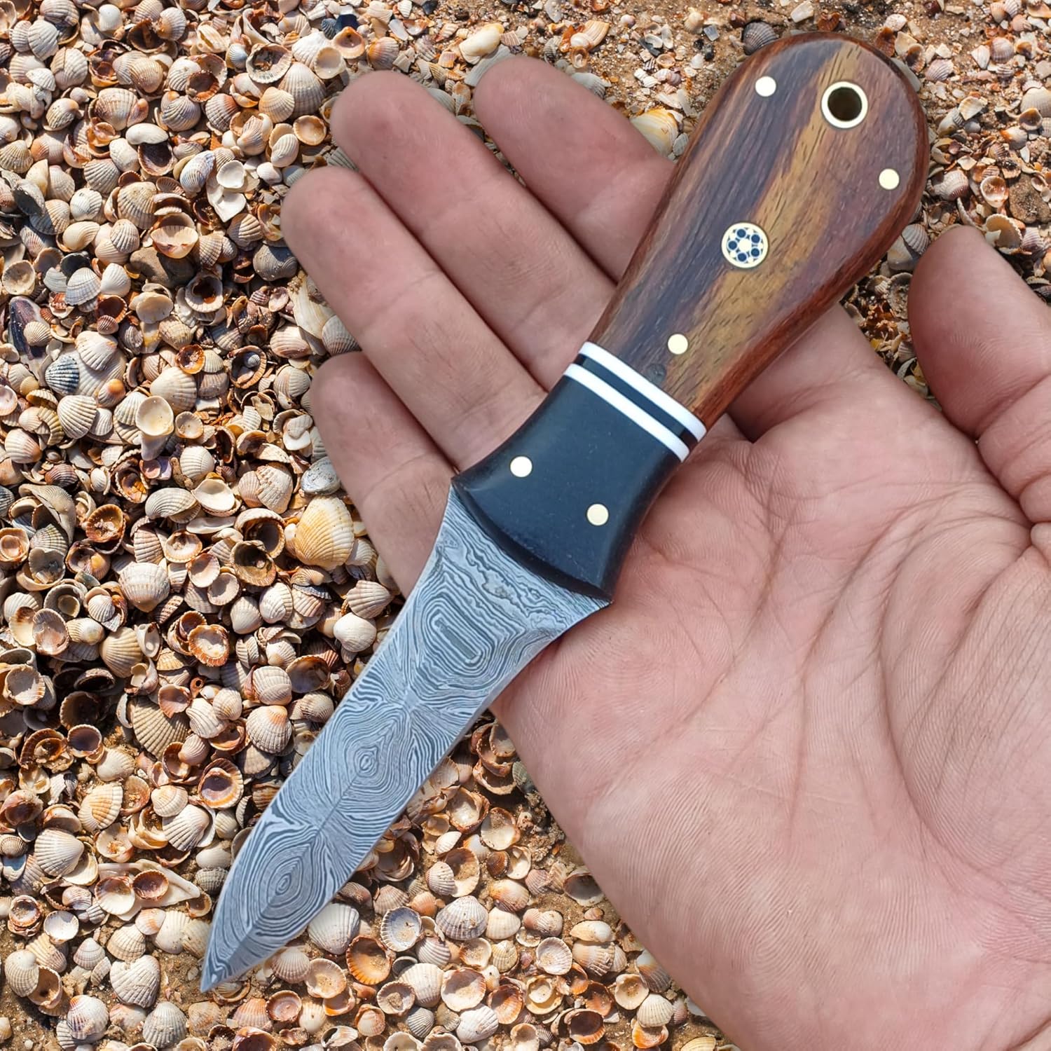 Handmade Damascus Oyster Knife - Oyster Shucking Knife with sheath, 6.5 in Seafood Opening Tool Oyster Shucker