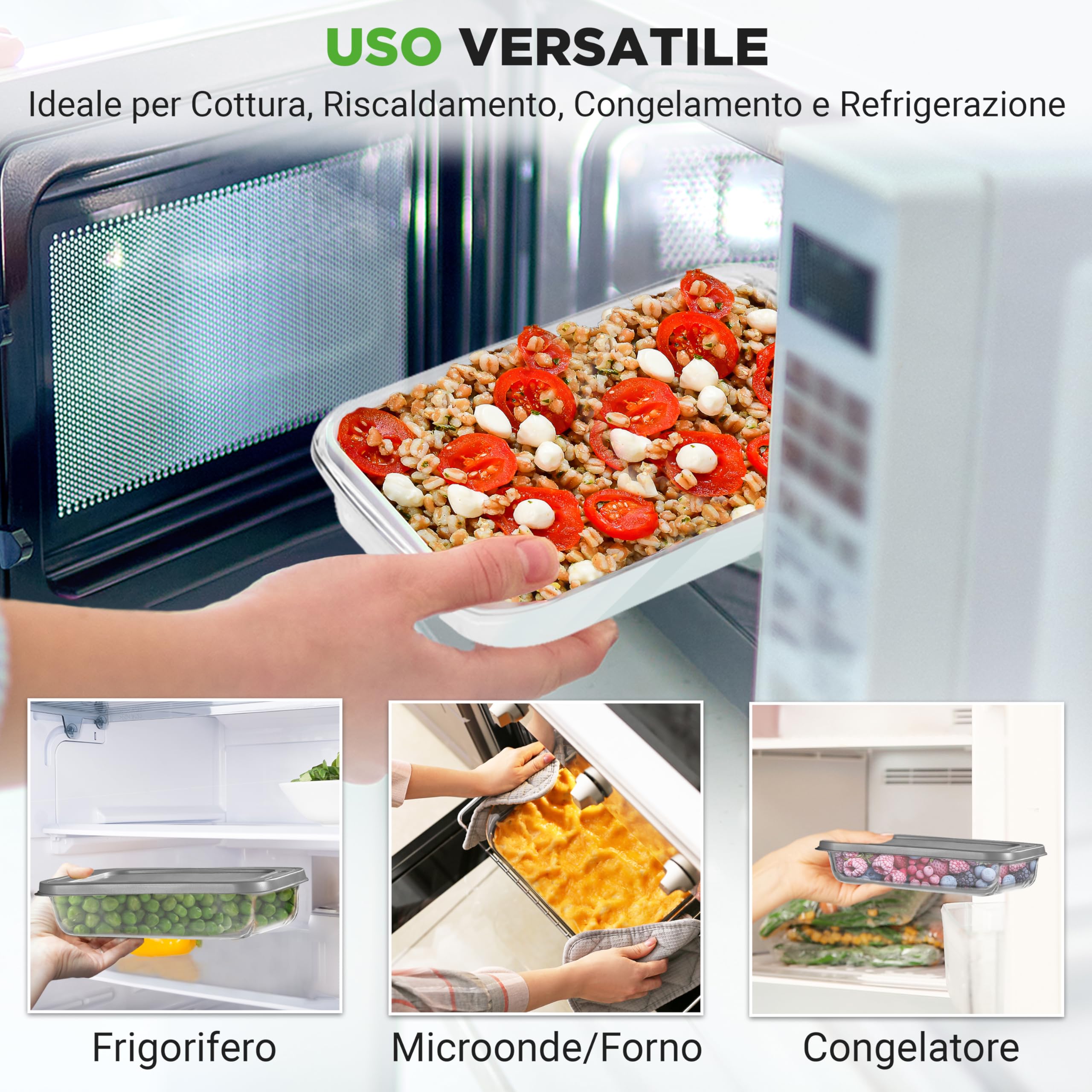 NutriChef Set 4 Pezzi Stampo per Lasagna, Dolci e Pasta, Tiramisu, Contenitori Vetro per Alimenti, Ideale per Verdura e Frutta, Freezer, Forno, Lavastoviglie, Coperchio senza BPA, Grigio