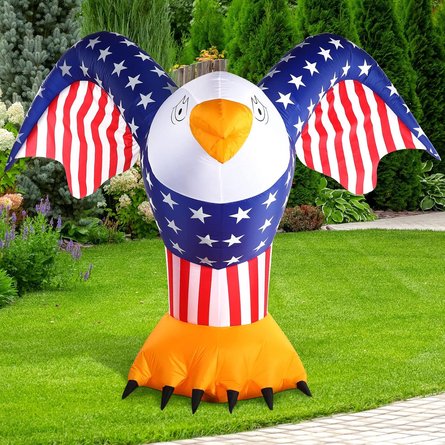 Kathfly 6FT Patriotic Bald Eagle Inflatable Decoration Red Blue White Flag Blow up Eagle with Built in LED Light/Blower for Outdoor Yard Independence Day Memorial Day 250th Anniversary Parade