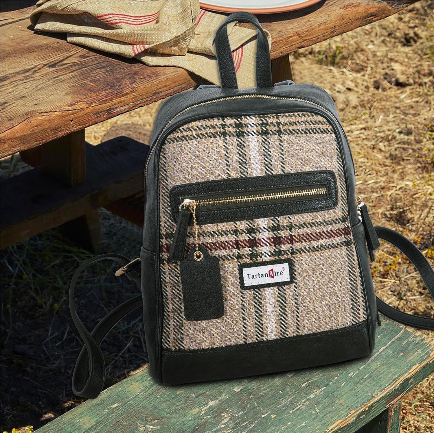 Vintage Laptop Backpack for Women Plaid Casual Fashion Travel Bags with Large Capacity School Bookbags Red Green - Image 2