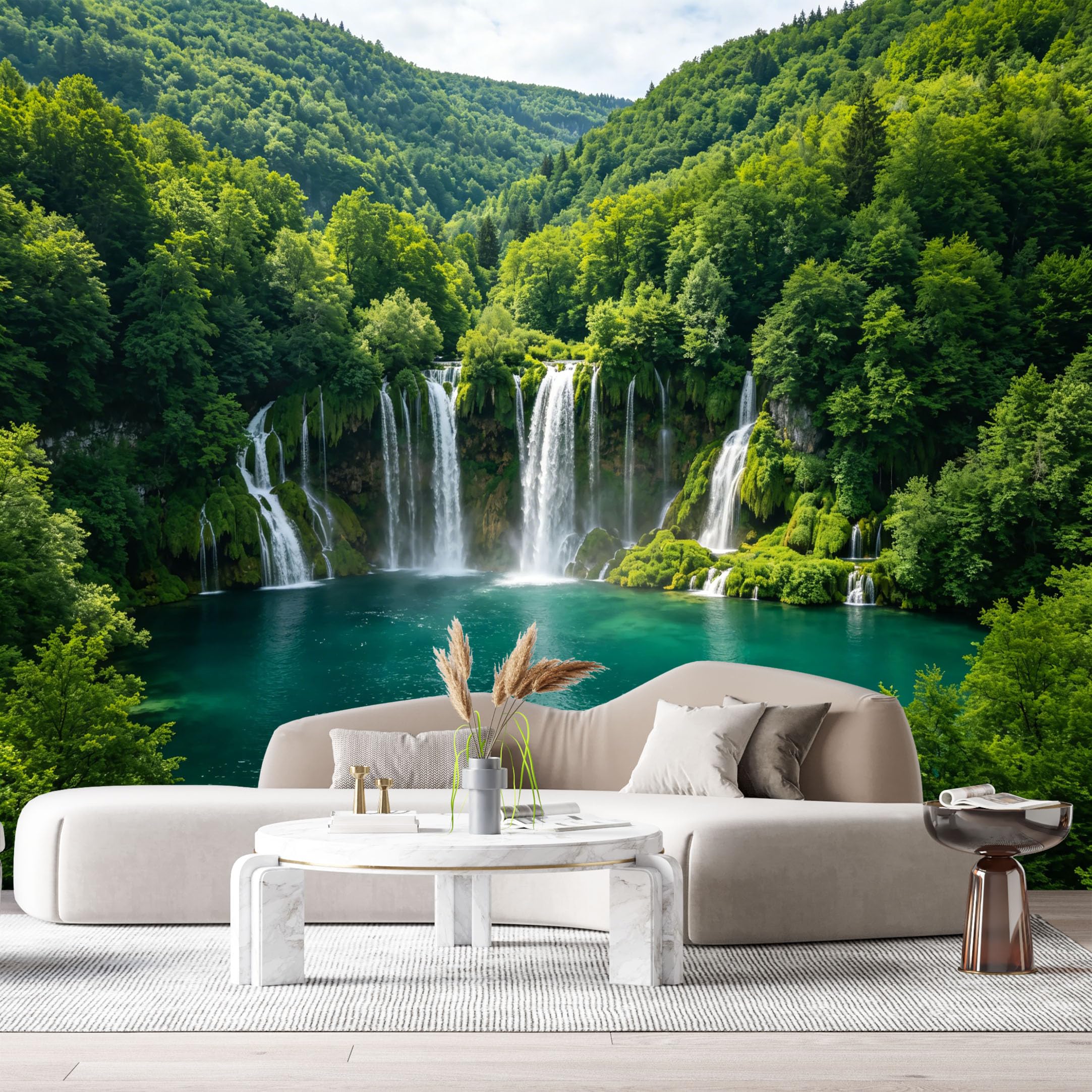 Custom Size Wall Murals Waterfall Landscape Forest Lake Nature Scenic SelfAdhesive Wall Fabric Removable Large Wallpaper for Photo Living Room Interior Decor