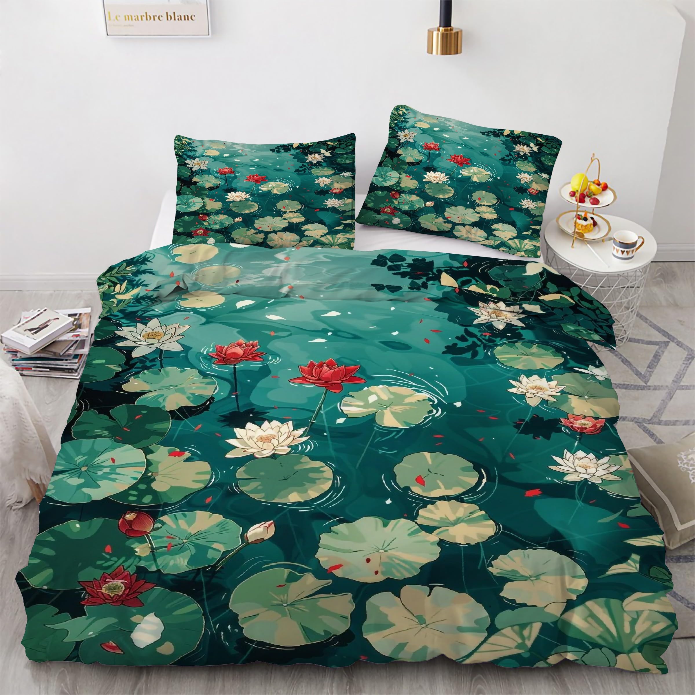 Housse de couette 200x200 microfibre douce avec fermeture éclair et taies d'oreiller lotus