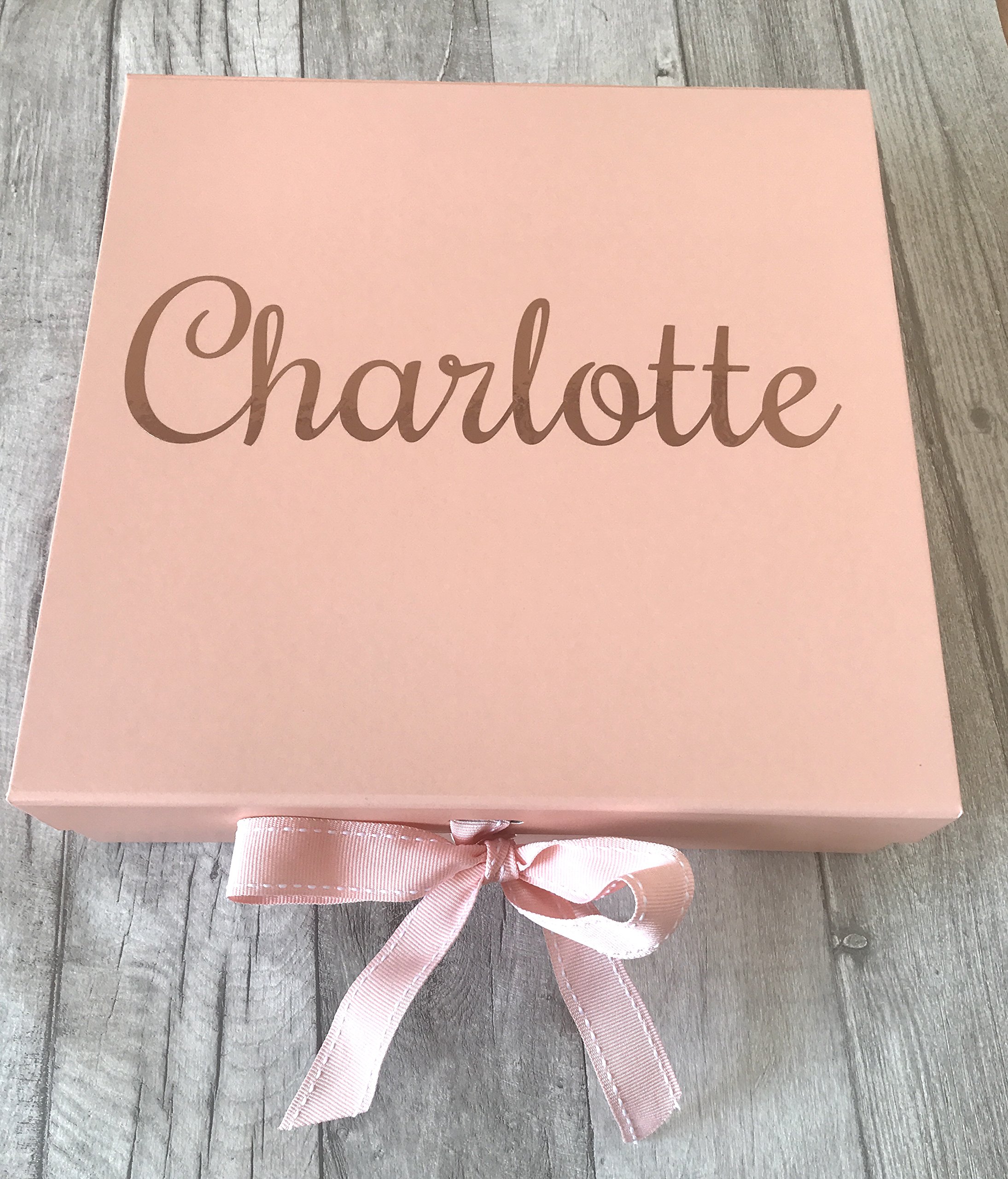 Little Secrets Childrens Clothing Personalised Pink Gift Box, Memory Keepsake Present with Rose Gold lettering.