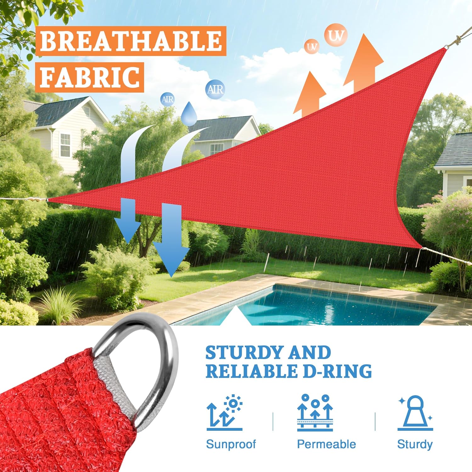 12' x 12' x 17' Red Triangle Shade Sail Awning for Outdoor Patio, Garden and Backyard Sun Protection Awnings