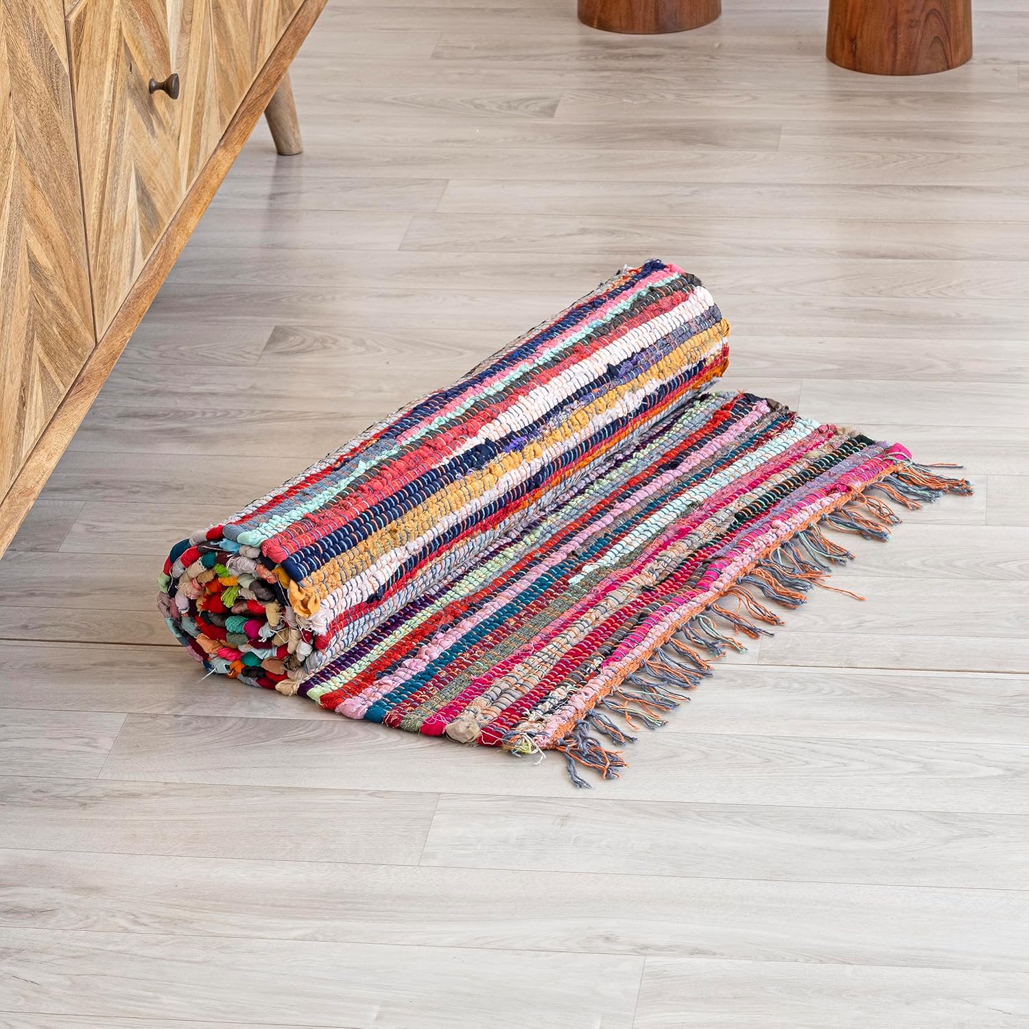 HOMEMONDE Chindi Runner Rug with Tassels 2'x6' Multicolor Recycled Cotton Hand Woven Reversible Boho Rugs for Kitchen, Bedroom, Living Room, Entryway - Image 6