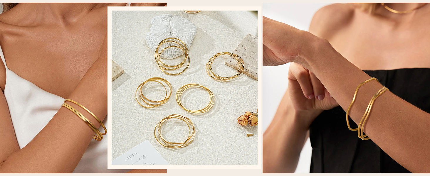 Amazon.com: Awinesn Gold Bangles for Women 18K Gold Plated