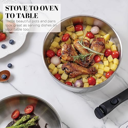 Miniatura 7 de Country Kitchen Juego de utensilios de cocina con mango extraíble, juego de ollas y sartenes aptas para horno y caravana, acero inoxidable, original