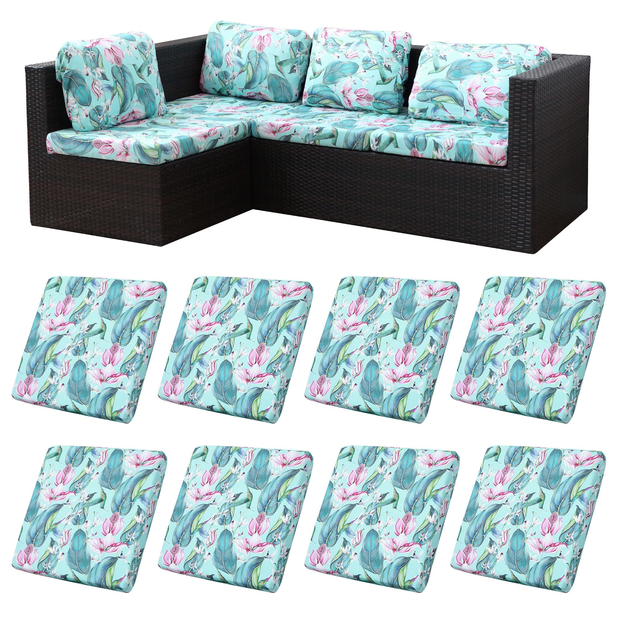 8 Pcs Outdoor Cushion Covers, Patio Sofa Cushion Covers Replacement
