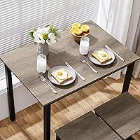 Vista 9 de Yaheetech Juego de mesa de comedor de 3 piezas, juegos de mesa y sillas de cocina para 2 personas, mesa compacta con 2 taburetes y diseño de ahorro
