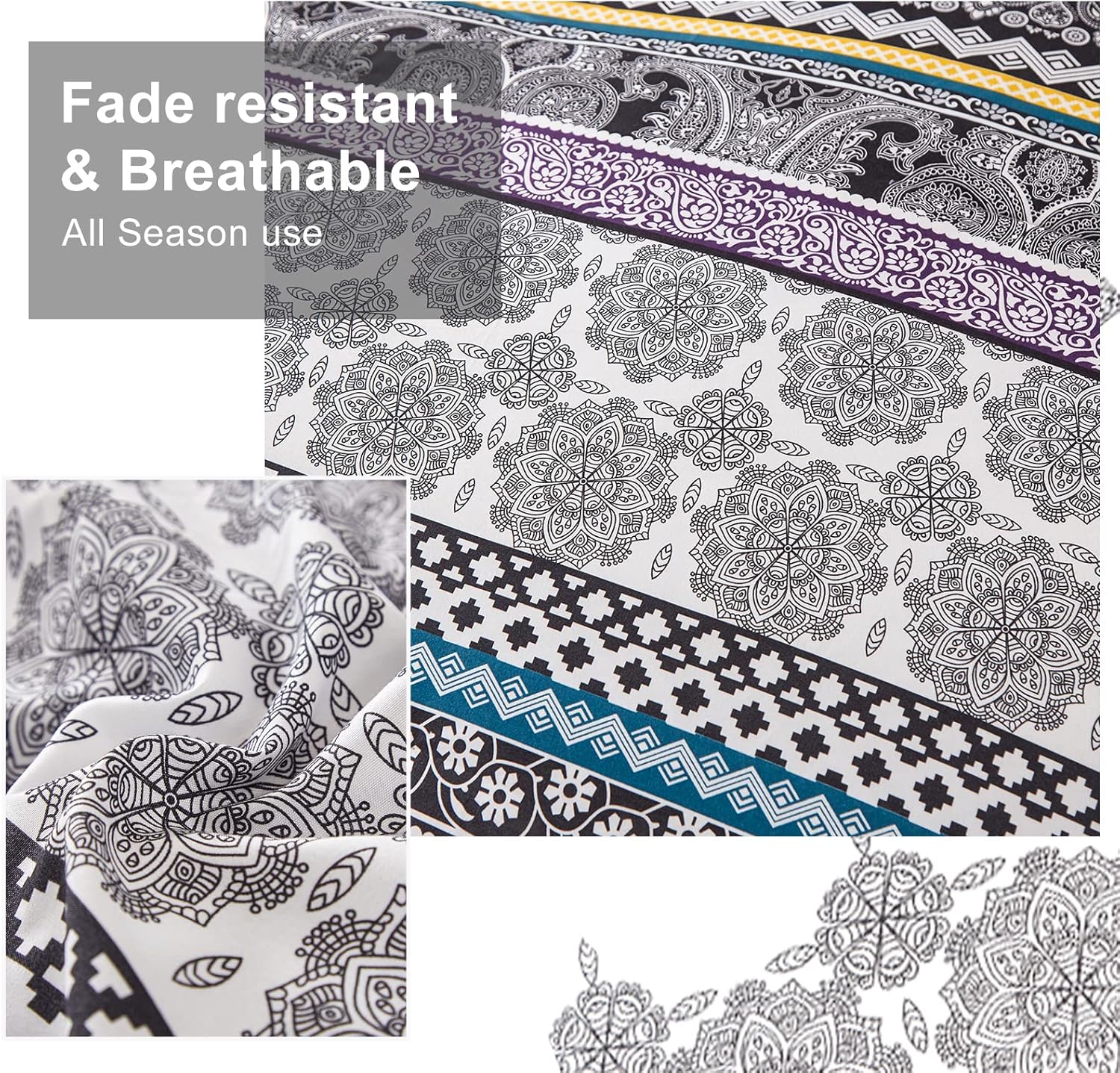 Cottolester Boho Comforter Set King Size 8 Piece Bed in a Bag Bohemian Striped Bedding Quilt Set Purple Paisley Floral Comforter and Sheet Set,Soft Microfiber Complete Bedding Sets for All Season - Image 3