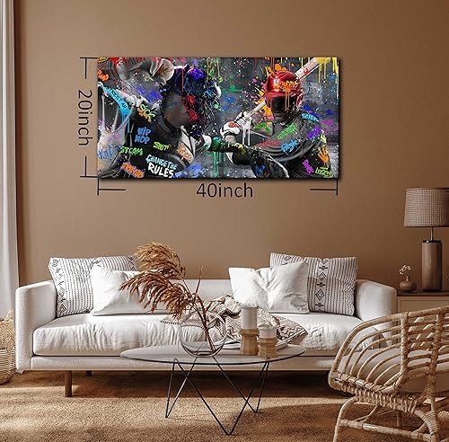 Miniatura 129 de JKWALL77 Arte de pared de graffiti – Decoración de pared de arte abstracto grande – Arte de pared en lienzo para sala de estar, listo para colgar