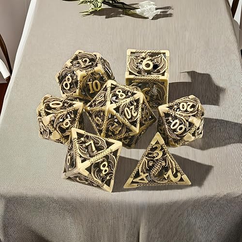 Miniatura 2 de Juego de dados de metal DND huecos poliédricos de dragón, juego de dados de juego de rol de Calabozos y Dragones, 7CPS con caja de metal de regalo,