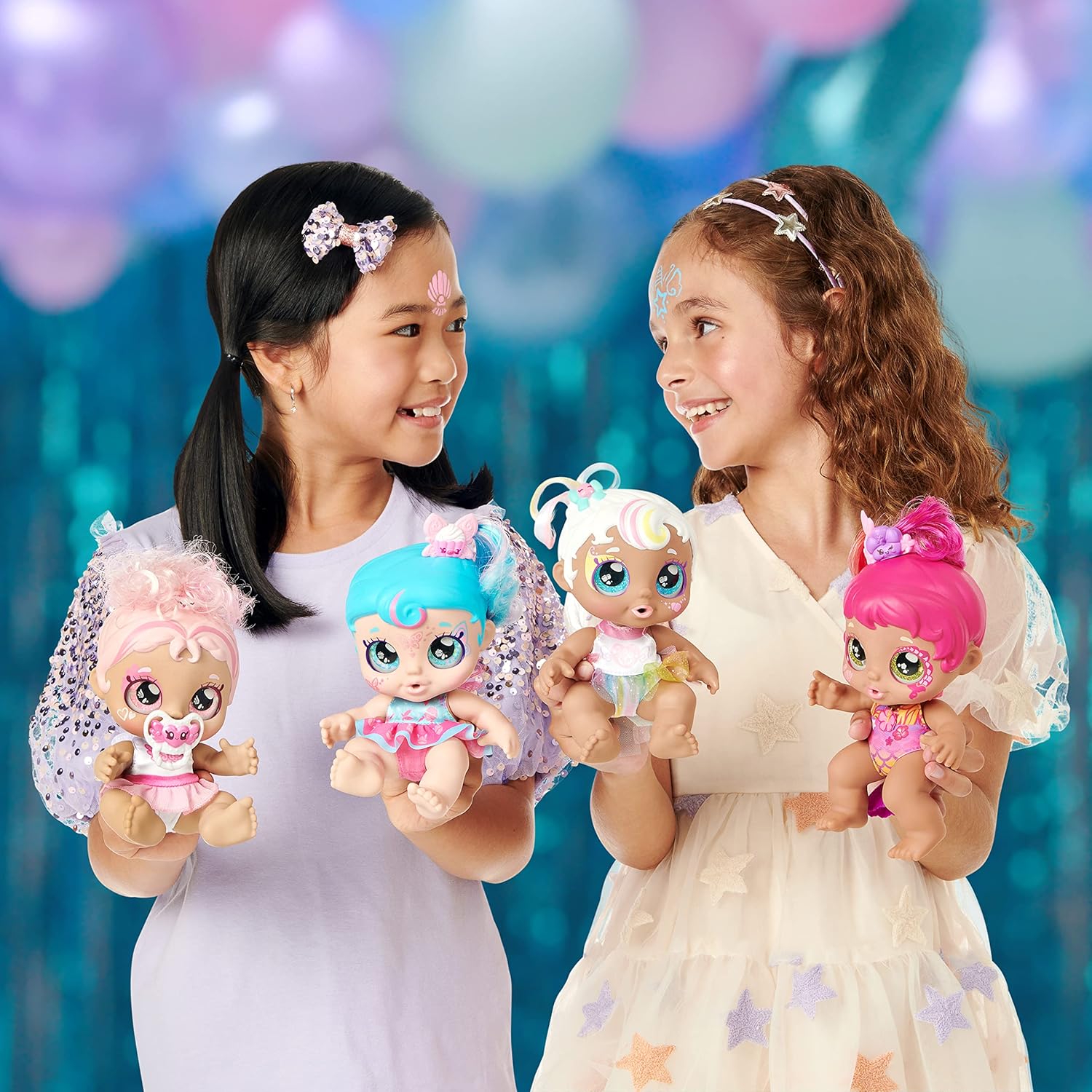 Kindi Kids Dress Up Magic 50275 Little Sister Doll, Unicorn Mini Apple Tree, Face Decorations to Discover, Toy Pacifier and Magic Sponge, Glittering Eyes, Removable Diaper, Multicoloured, 50275
