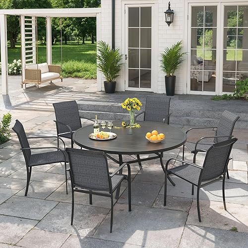 VICLLAX Patio 7 Pieces Outdoor Dining Set, 50" Round Metal