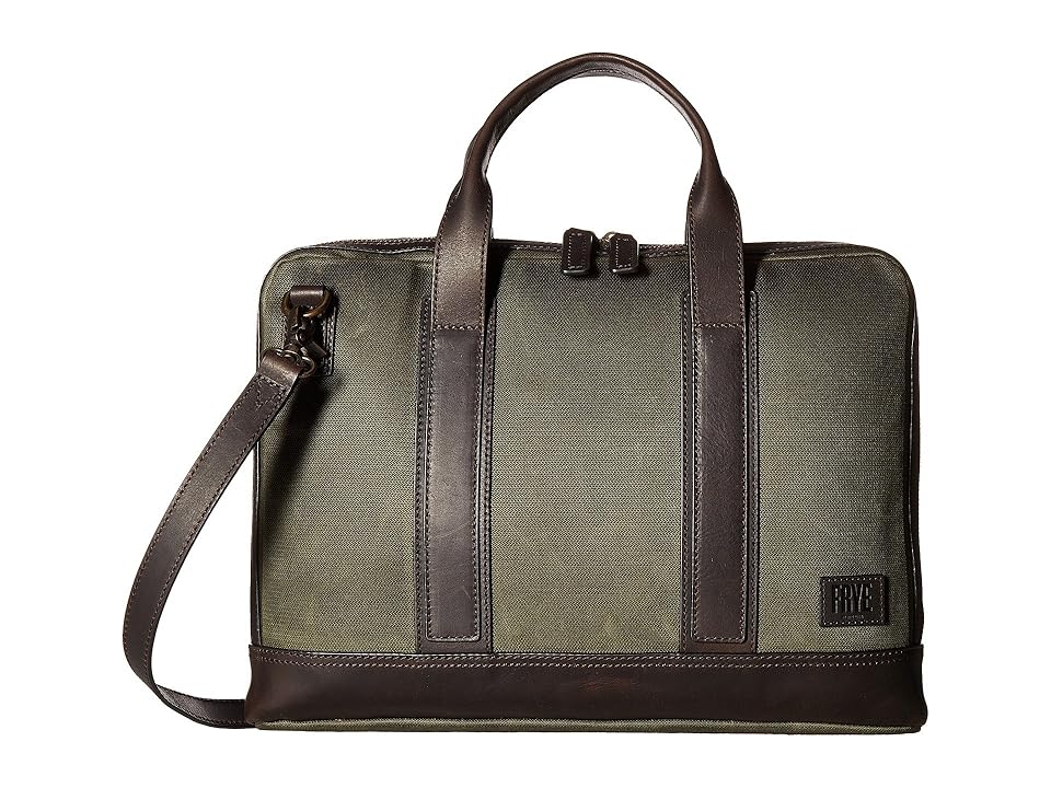 

Frye Carter Slim Briefcase (Olive Canvas) Briefcase Bags