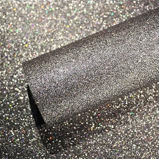 VEELIKE Charcoal Holographic Glitter Peel and Stick Wallpaper Grey Glitter Wallpaper for Bedroom Living Room 15.7''x354'' Removable Self Adhesive Sparkle Grey Fabric Contact Paper for Cabinets Drawers