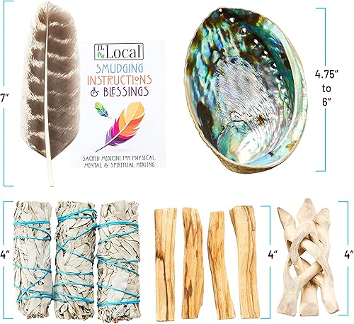 Miniatura 4 de Kit de manchas de salvia, salvia blanca, palo, concha de abulón, pluma para manchar | Kit de curación, purificación, meditación, incienso, salvia
