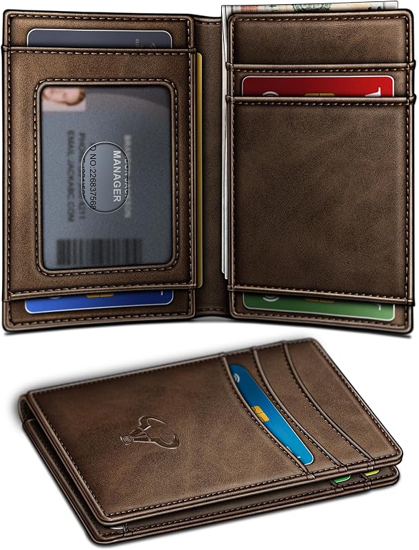 Slim Leather Wallet For Men 12Cards Magnetic Closure RFID Blocking