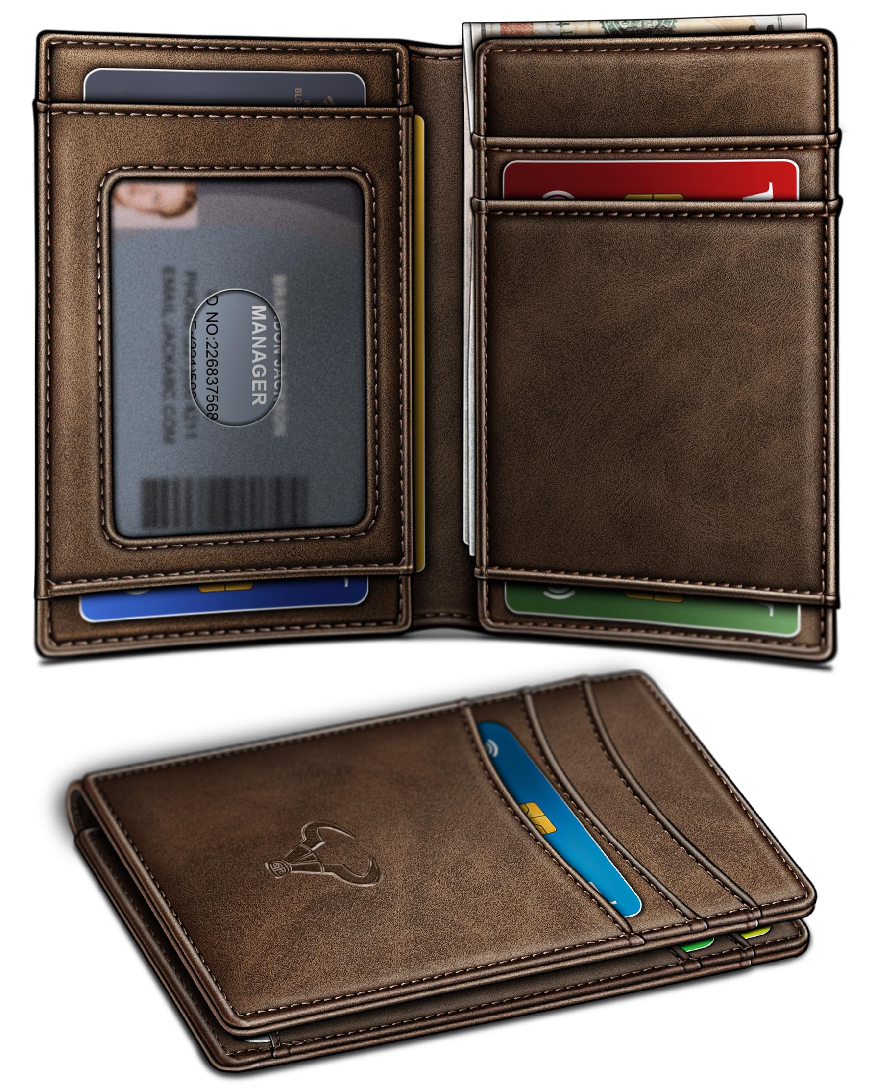 BULLIANT Slim Wallet For Men 12Cards,Magnetic Flip Build-in Money Clip Airtag Compatible-RFID Blocking