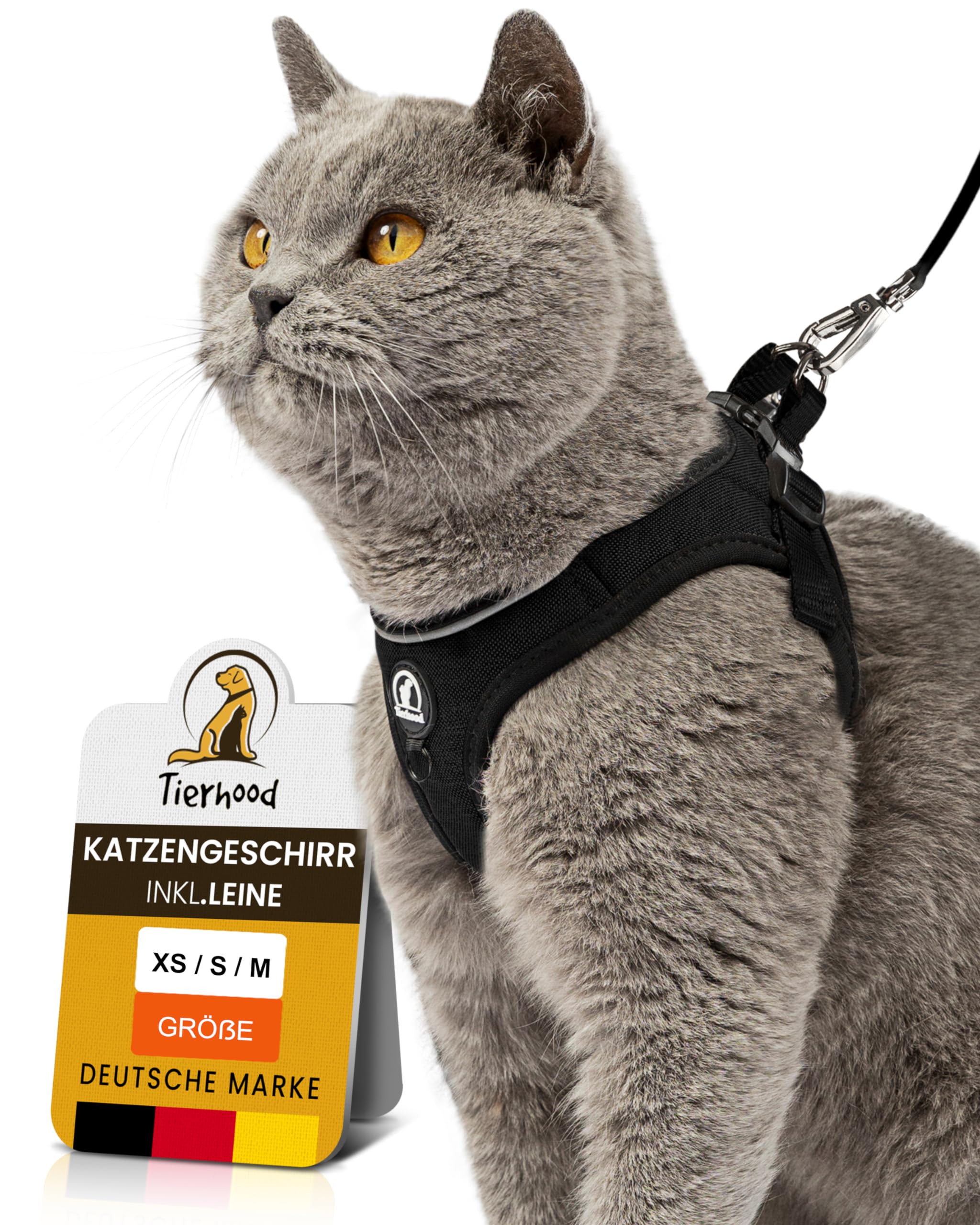 Katzengeschirr mit Leine für Kitten & kleine bis mittelgroße Katzen - verstellbares Softgeschirr, weich & robust - Katzengeschirr Kitten - Geschirr für aktive Katzen - Schwarz, Größe S