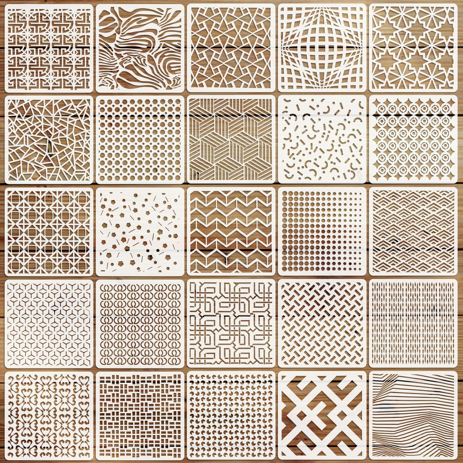 25stk Geometrie Schablone Malen, Wiederverwendbar Zeichenschablonen für Acryl-Malerei Art Deko, 15cm Texturmalerei-Vorlagen für Holz Wände Leinwand Möbel DIY-Bastelprojekte