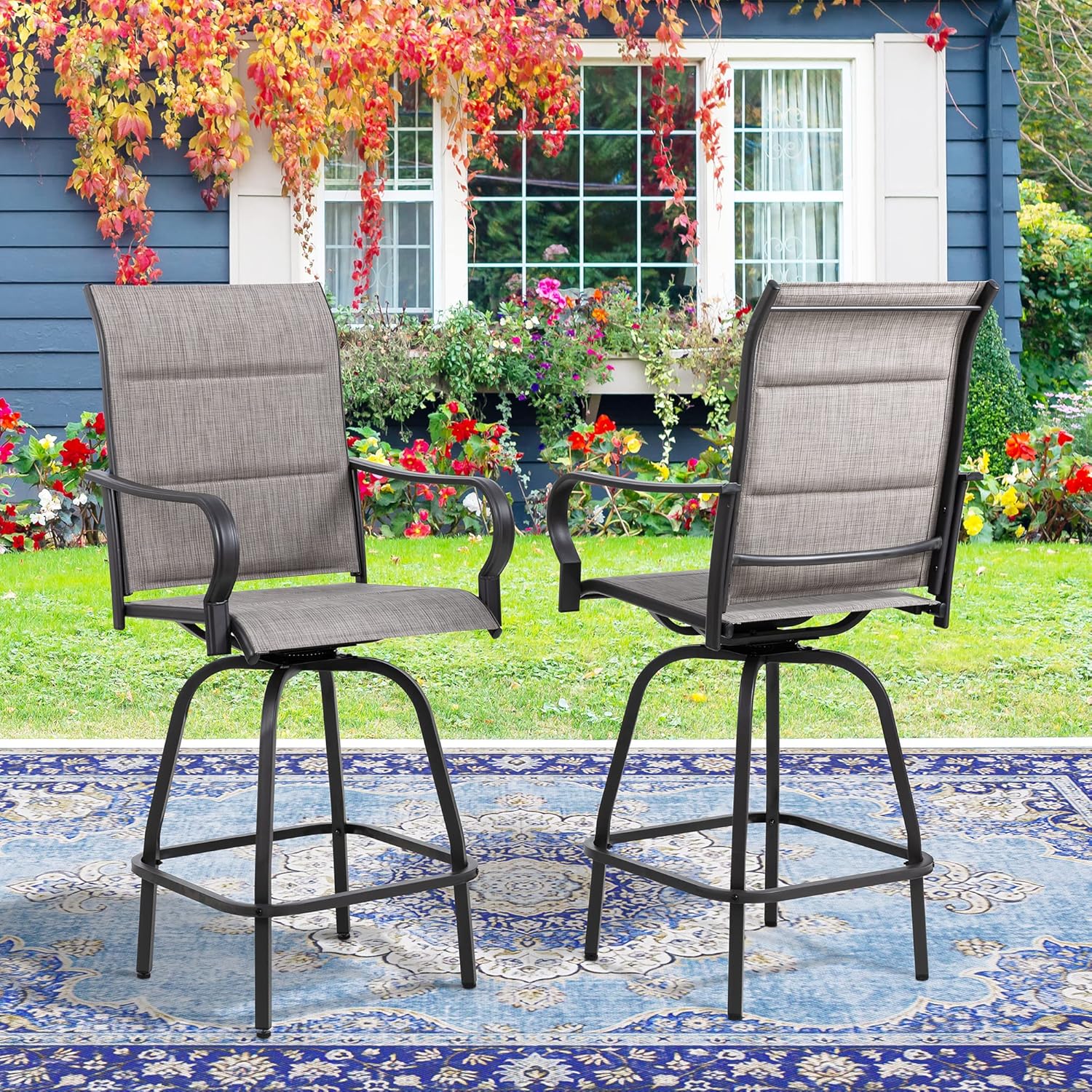 Vongrasig 2 Piece Outdoor Patio Swivel Bar Chairs, All Weather Padded ...