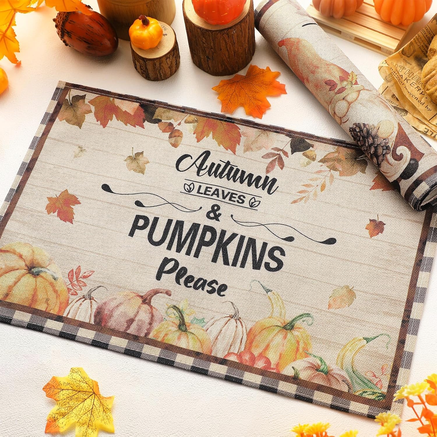 Uiifan 6 Pcs Rustic Fall Placemats, 12x18 Inch Harvest Table Mats