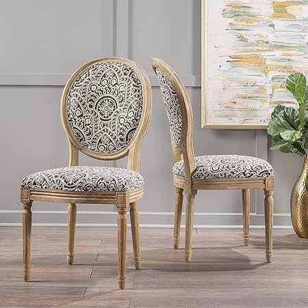 Christopher Knight Home Phinnaeus Fabric Dining Chairs, 2-Pcs Set, Black / White Pattern