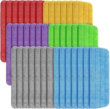 40 Pack Microfiber Cleaning Pads Machine Washable Replacement Head for Wet/Dry Mops Flat Reusable Household Replacement Mop Pad for Hardwood Floor Cleaning Scrubbing Fit Most Mops Multicolor