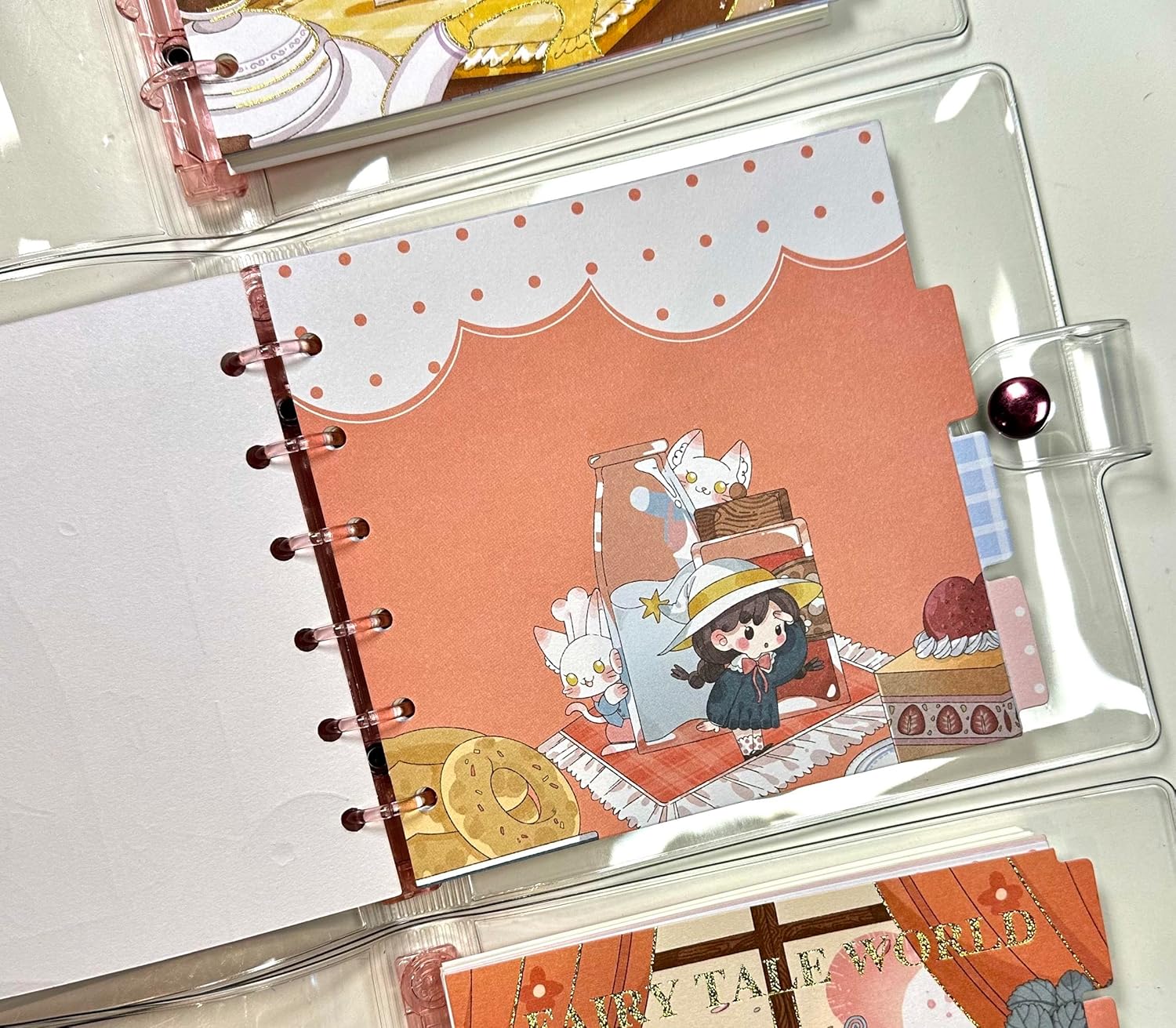 Kawaii 6 Ring Binder Spiral Journal Notebook, Cute Mini Spiral Notepad, Small Kawaii Spiral Notebook Binder, 160 Pages, 5 x 5 Inch (13 x 13 cm), Perfect for School, Journaling, Doodling, and Stationery Lovers (Transparent 2)