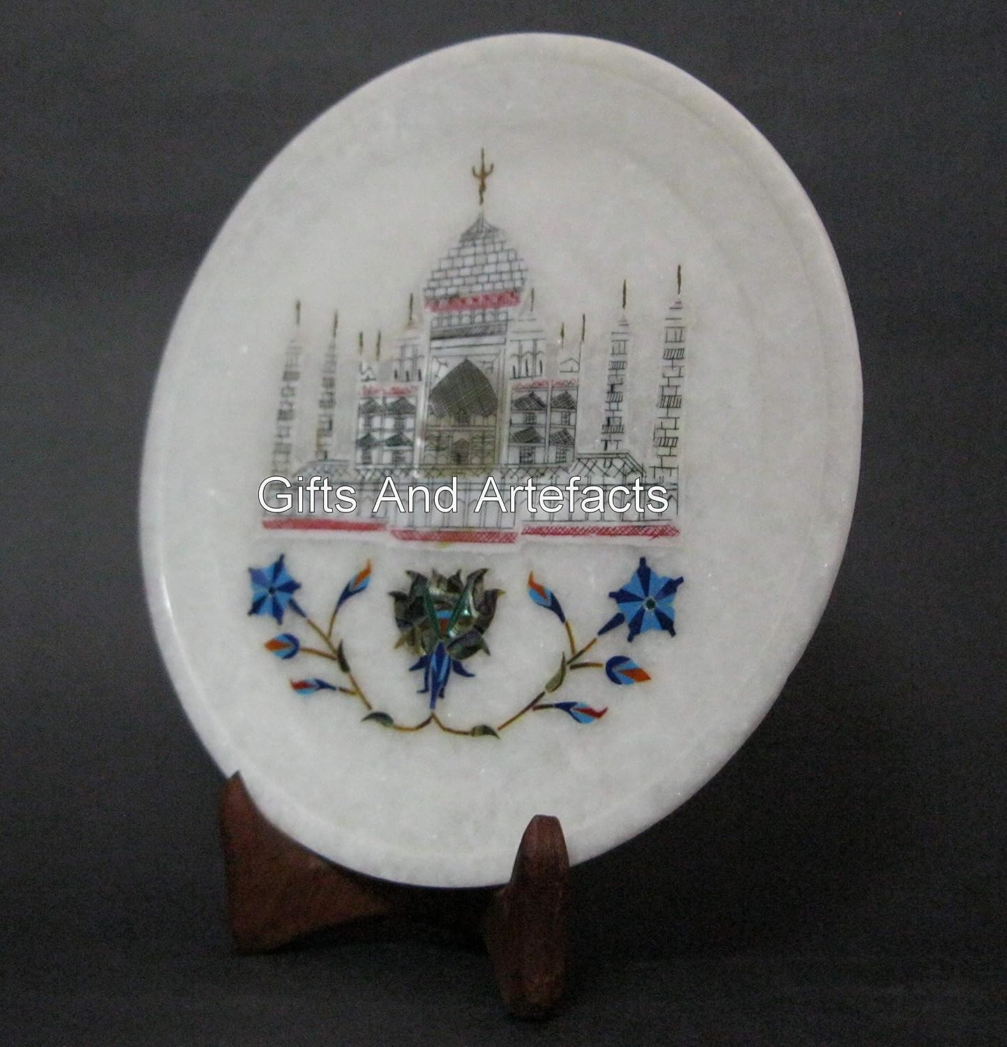 Handmade Marble Serving Plate | 7 Inches Round Shape White Marble Decorative Plate Symbol of Love Inlay Work | Christmas Gift from Indian Vintage Art
