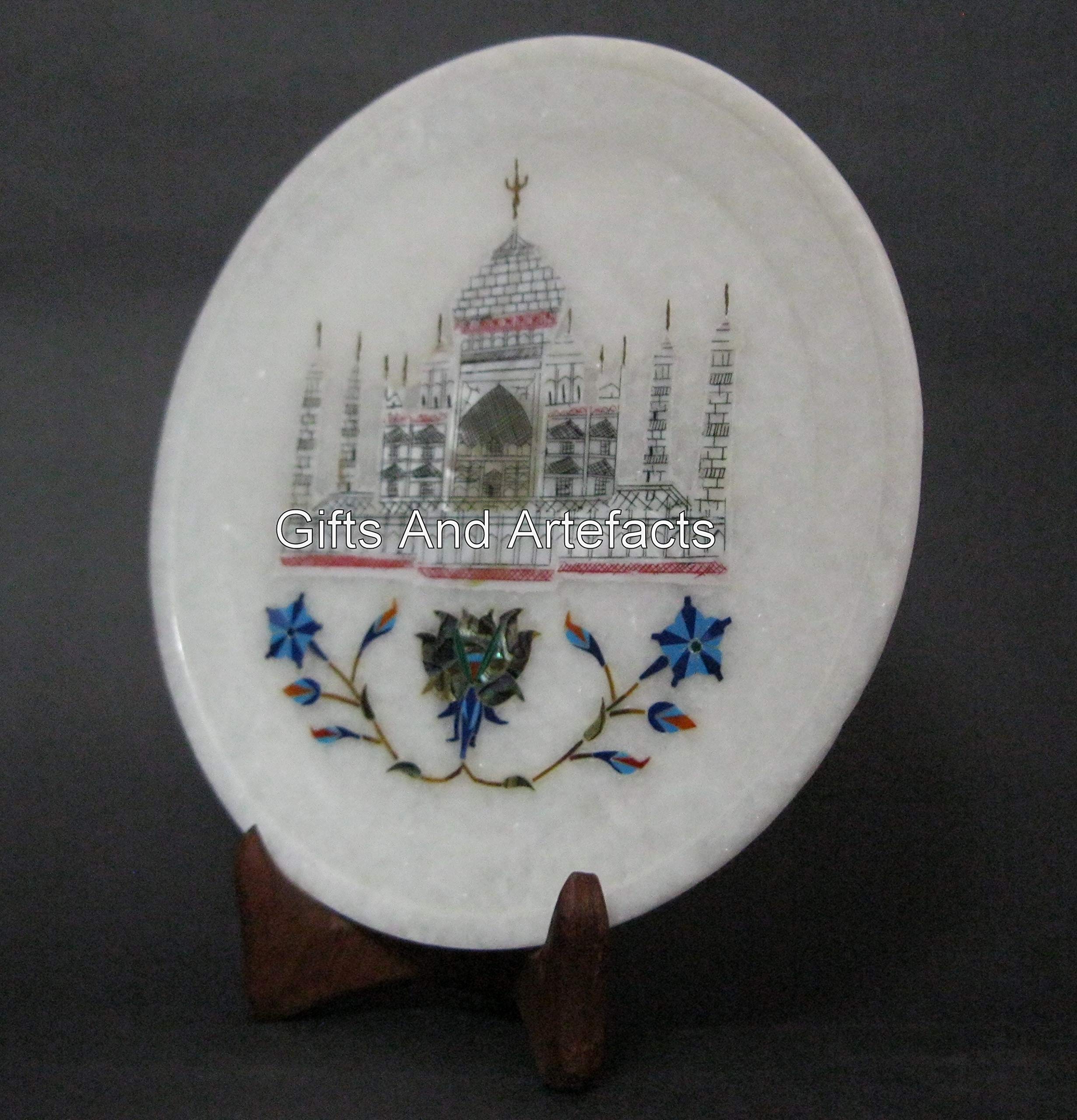 Plato decorativo Taj Mahal Art de mármol de 7 pulgadas ideal como placa decorativa para regalo
