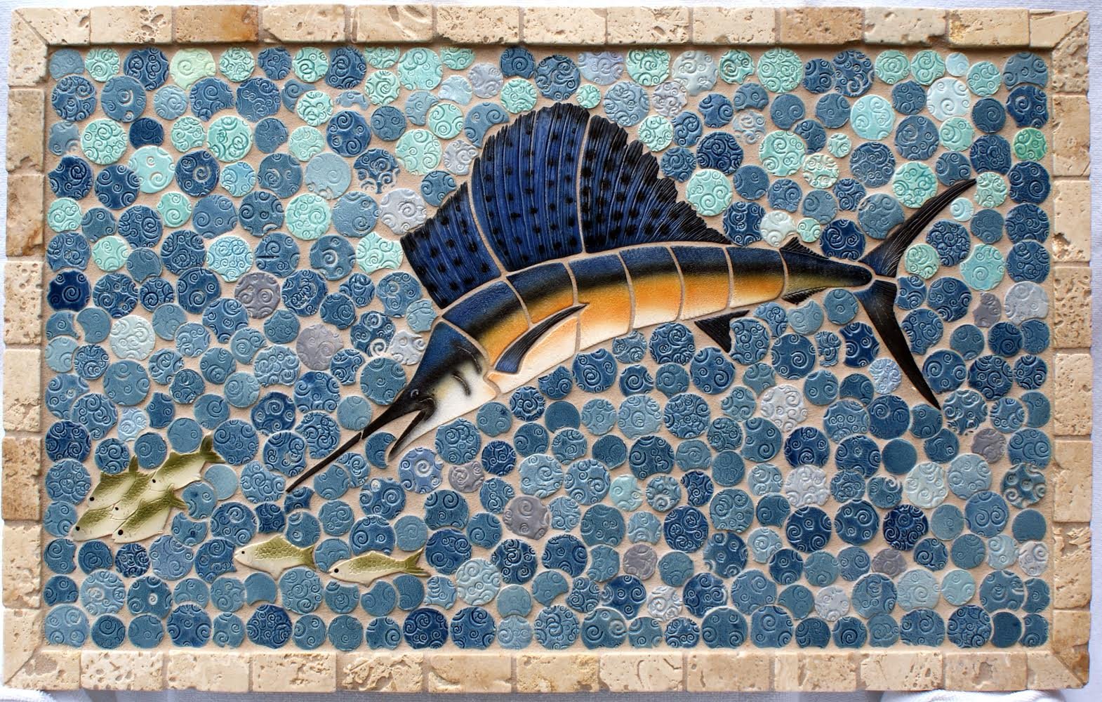 DIY Custom Kitchen or Bath Ceramic Tile Nautical Backsplash, Ocean Scene with Sailfish