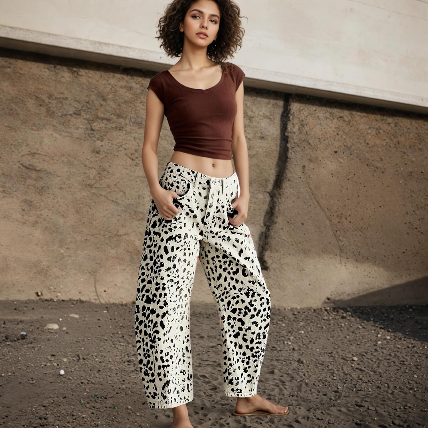 YSW Cheetah Barrel Jeans Women Leopard Print Jean Y2k Mid Rise Baggy Boyfriend Wide Leg Ankle Boho Pants - Image 6