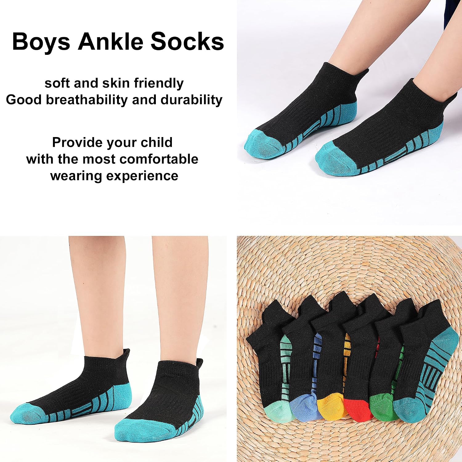 GENTABY 12 Pairs Kids Socks Boys Sock Athletic Ankle Low Cut Cotton Socks for Boys Girls Toddler 1-14 Years