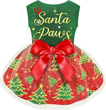 Dog Christmas Outfit Cute Dog Christmas Dress with Bowknot Tulle Puppy Clothes for Small Medium Dogs Cats Boys Girls Pet Costume