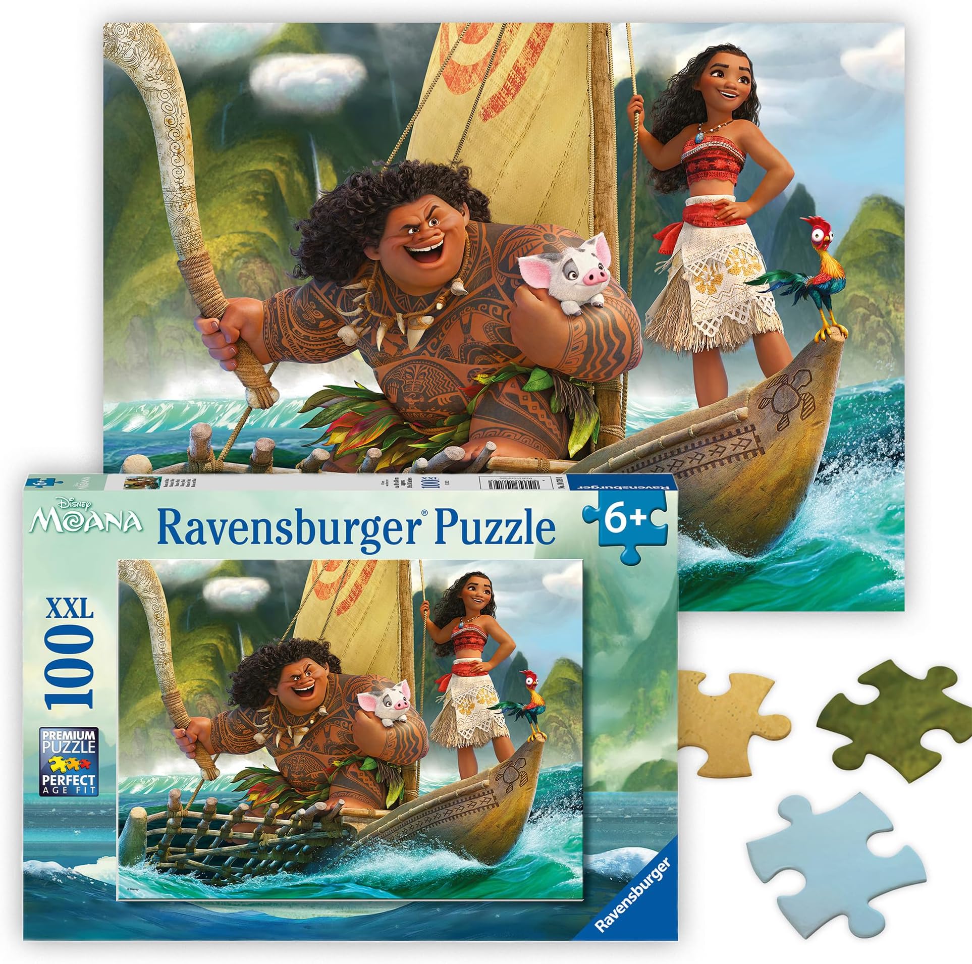 Ravensburger - Disney Moana & Maui - 100 Piece Jigsaw Puzzle - Favorite Scene from The Moana Movie - Stunning, Bright Colors - Premium Quality - Ideal Gift - Screen-Free Fun - Children Age 6+