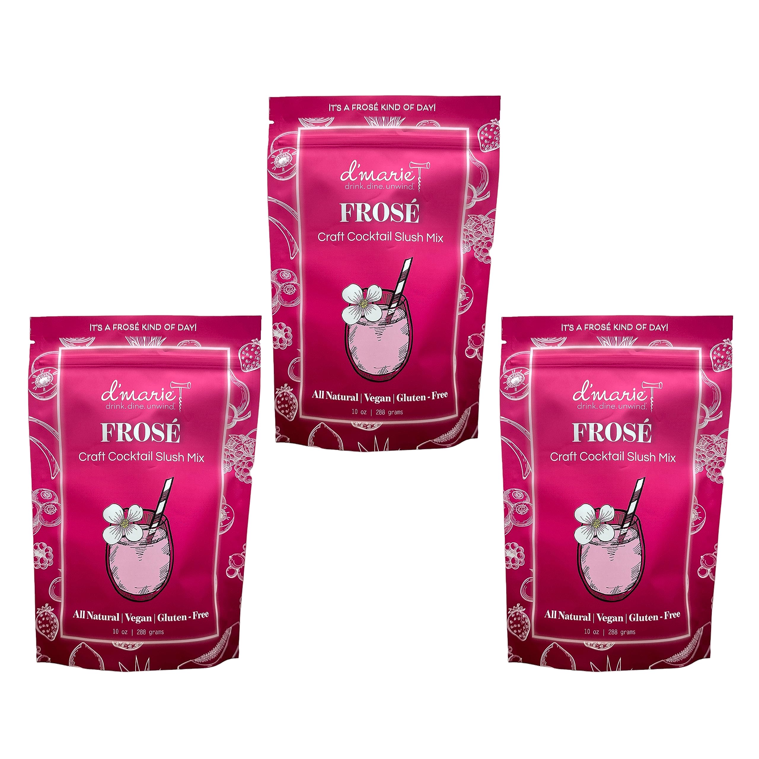 Frozen Cocktail Drink Mix - Each Bag Makes 10 Wine Slushies - Drink Powder Pouches for Alcohol - All Natural Low Sugar Mixer, No Blender Needed - Frosé, 3 Pack