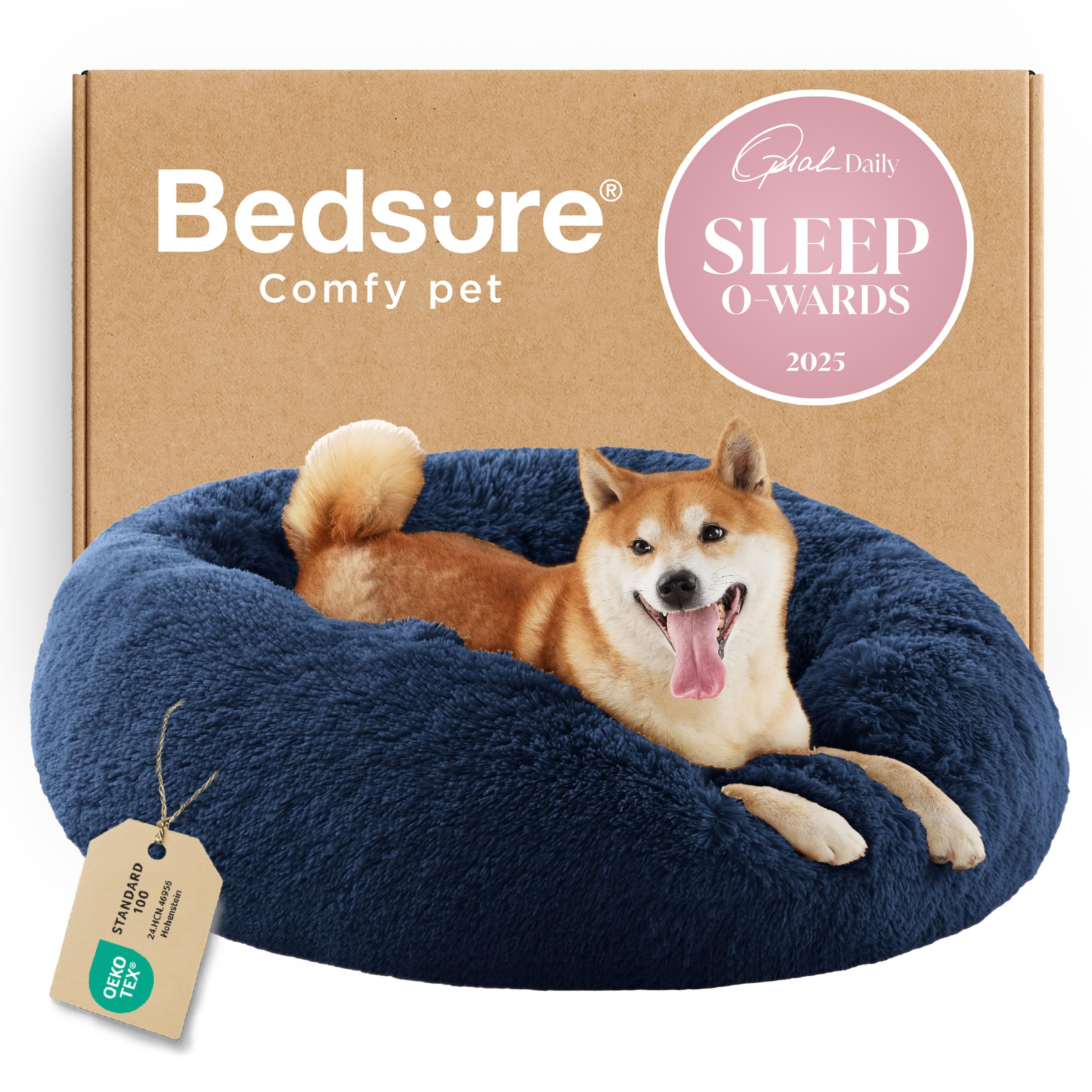 Bedsure Calming Dog Bed Medium Size Dog Donut Washable Pet Bed,30ins Navy