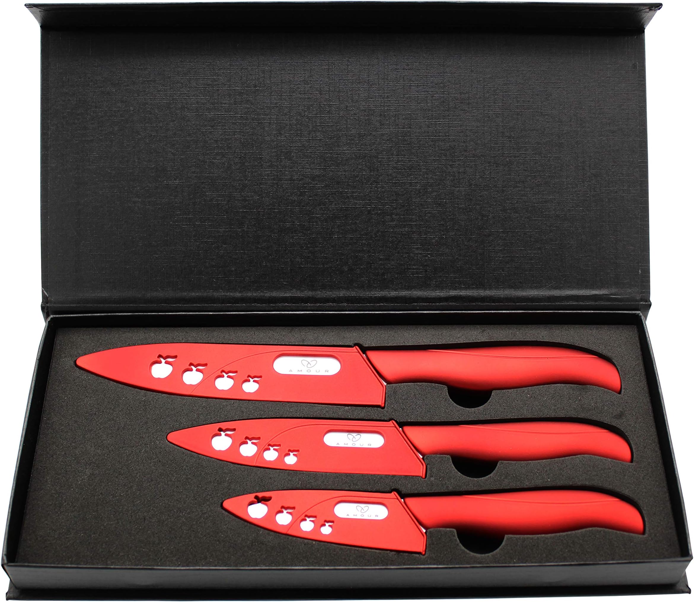 Amour Ceramic Knife Set, 3 Pieces Professional Chef Knives, Ceramic Knives Set (Metallic Red)