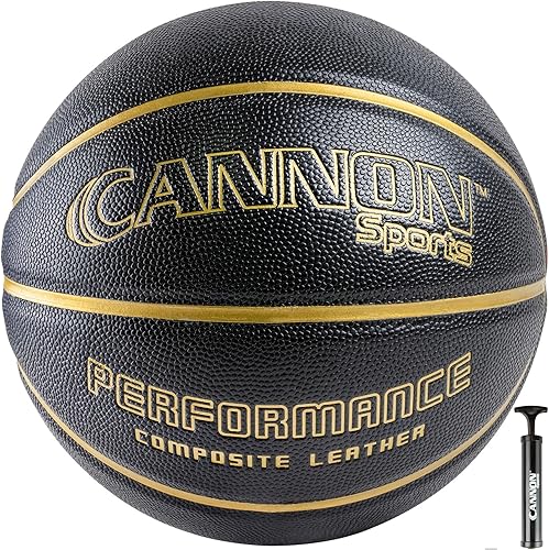 Cannon Sports Balón de baloncesto de tamaño oficial, compuesto de cuero, juego en interiores y exteriores con bomba de pelota