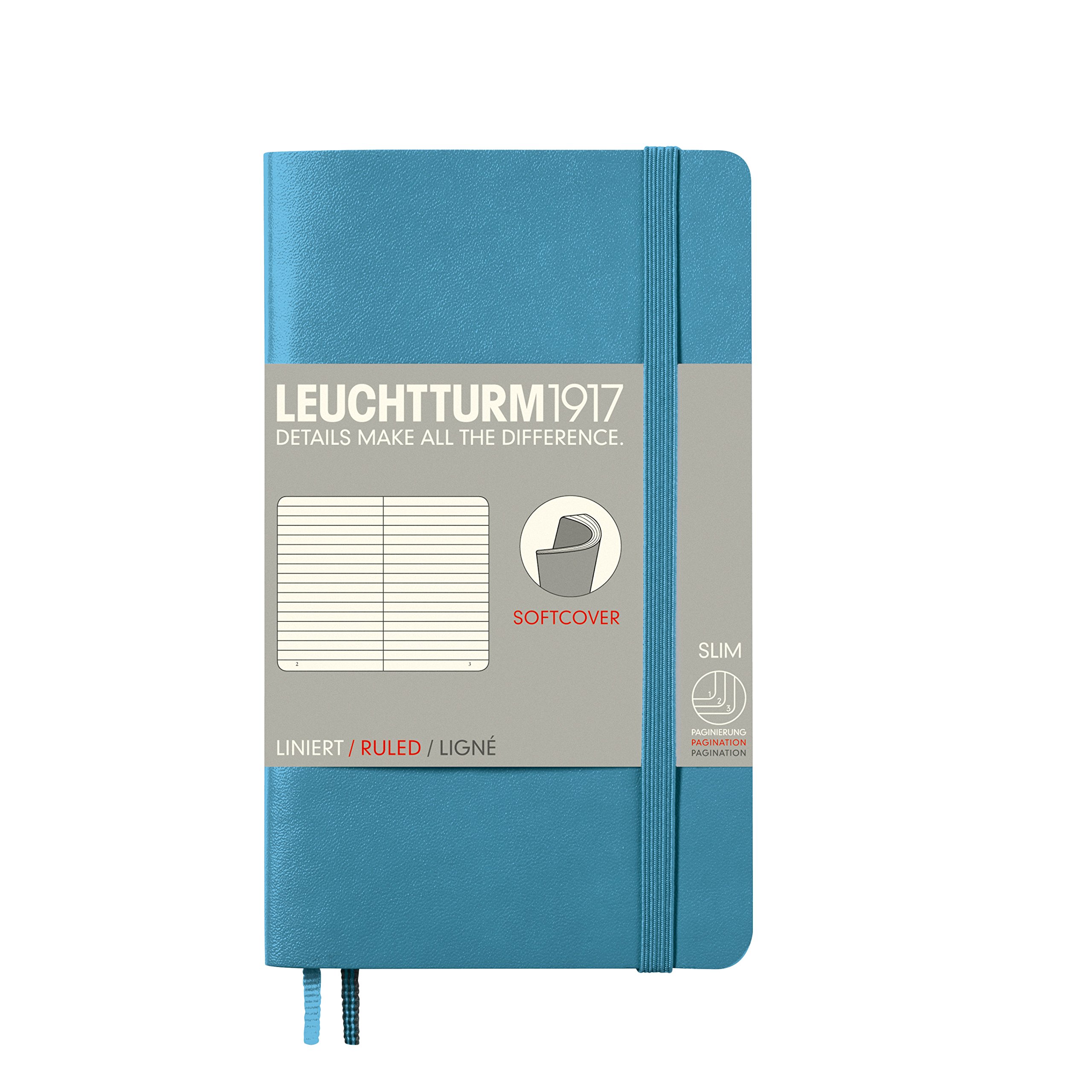 LEUCHTTURM1917 355304 Notebook, Softcover, Pocket (A6), Ruled, Nordic Blue